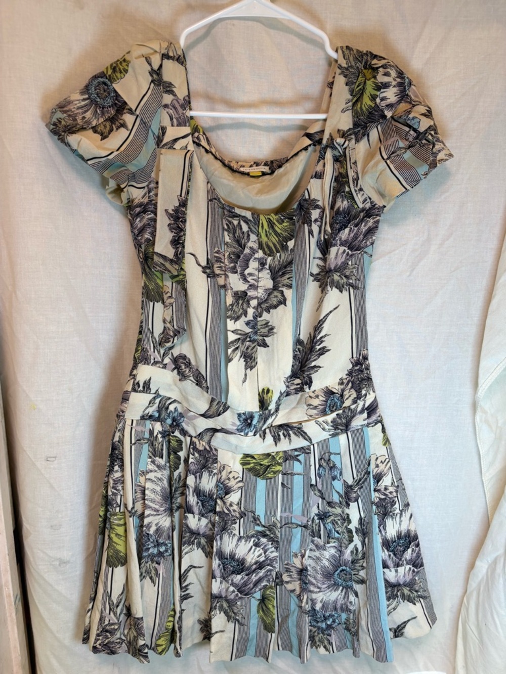 Leifsdottir 100% Silk Avonlea Anthropologie Dress Cream Floral Womens 0 Pleated